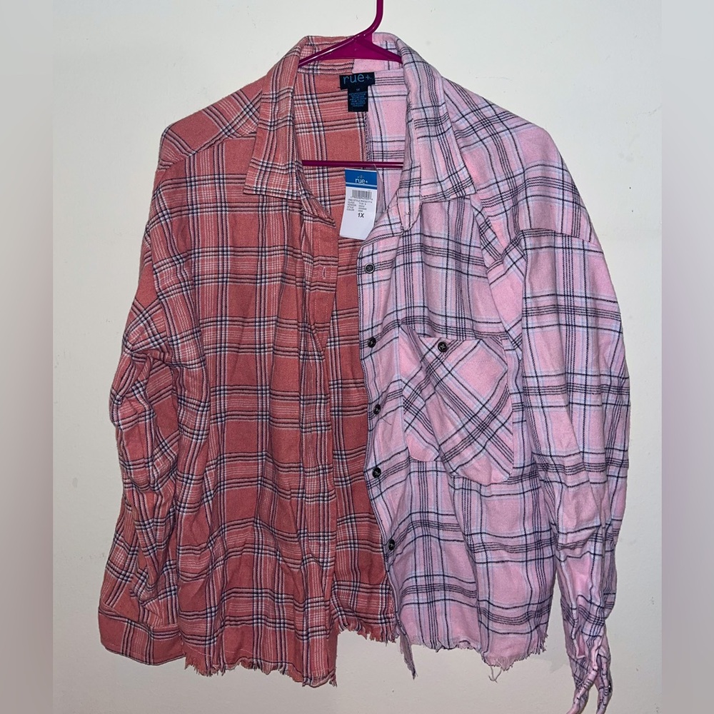 Pink Two Tone Plaid Flannel Shirt